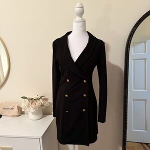 Black Blazer Dress with Gold Buttons